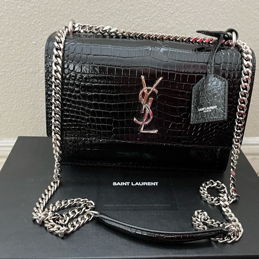 YSL SUNSET MEDIUM BAG-CROCODILE-EMBOSSED LEATHER